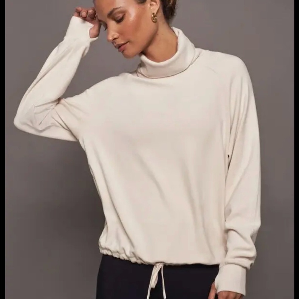 Varley Portland High Neck Midlayer Restore Jersey Pullover Cream Drawstring XS - Picture 4 of 15